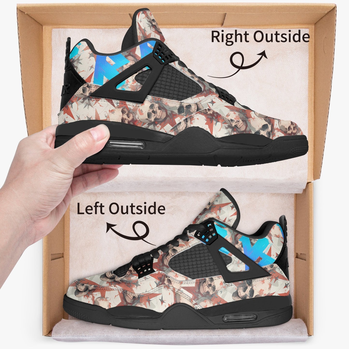 Red Stars, Ivory Skulls - Basketball Sneakers -Black Sole