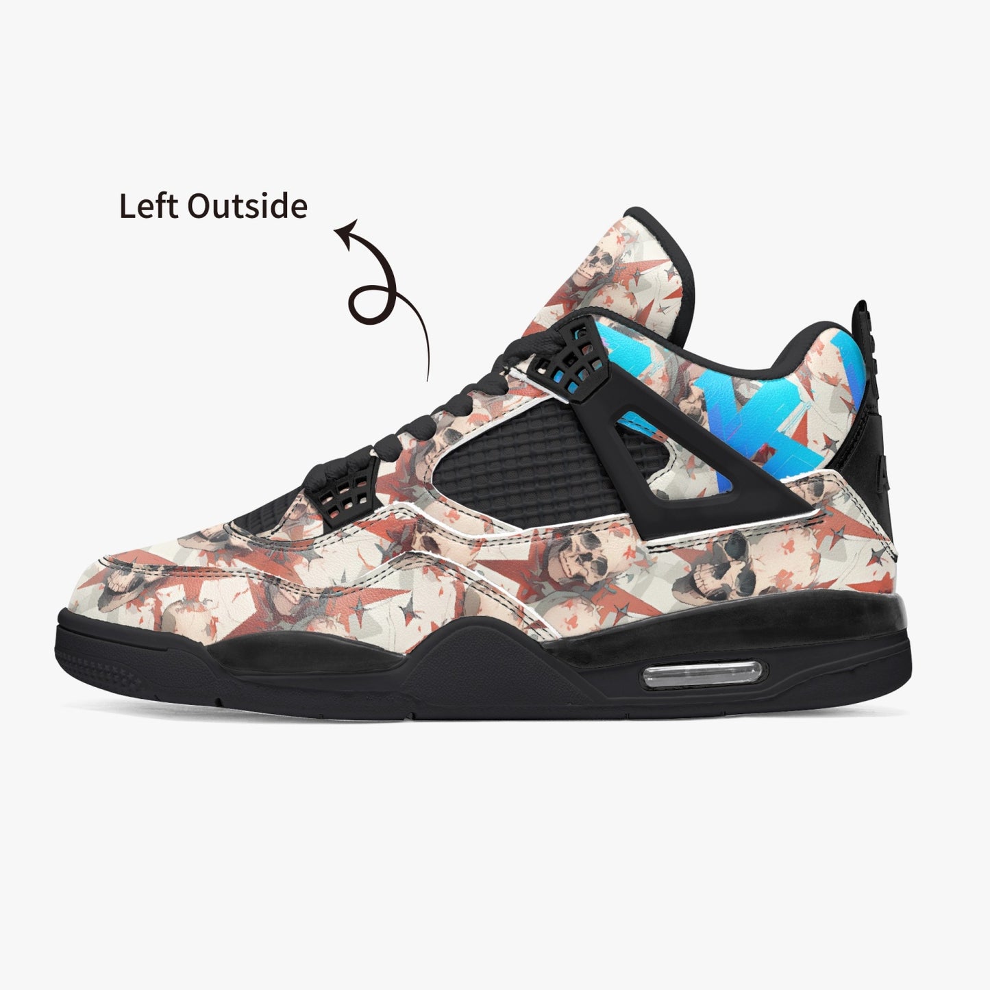Red Stars, Ivory Skulls - Basketball Sneakers -Black Sole