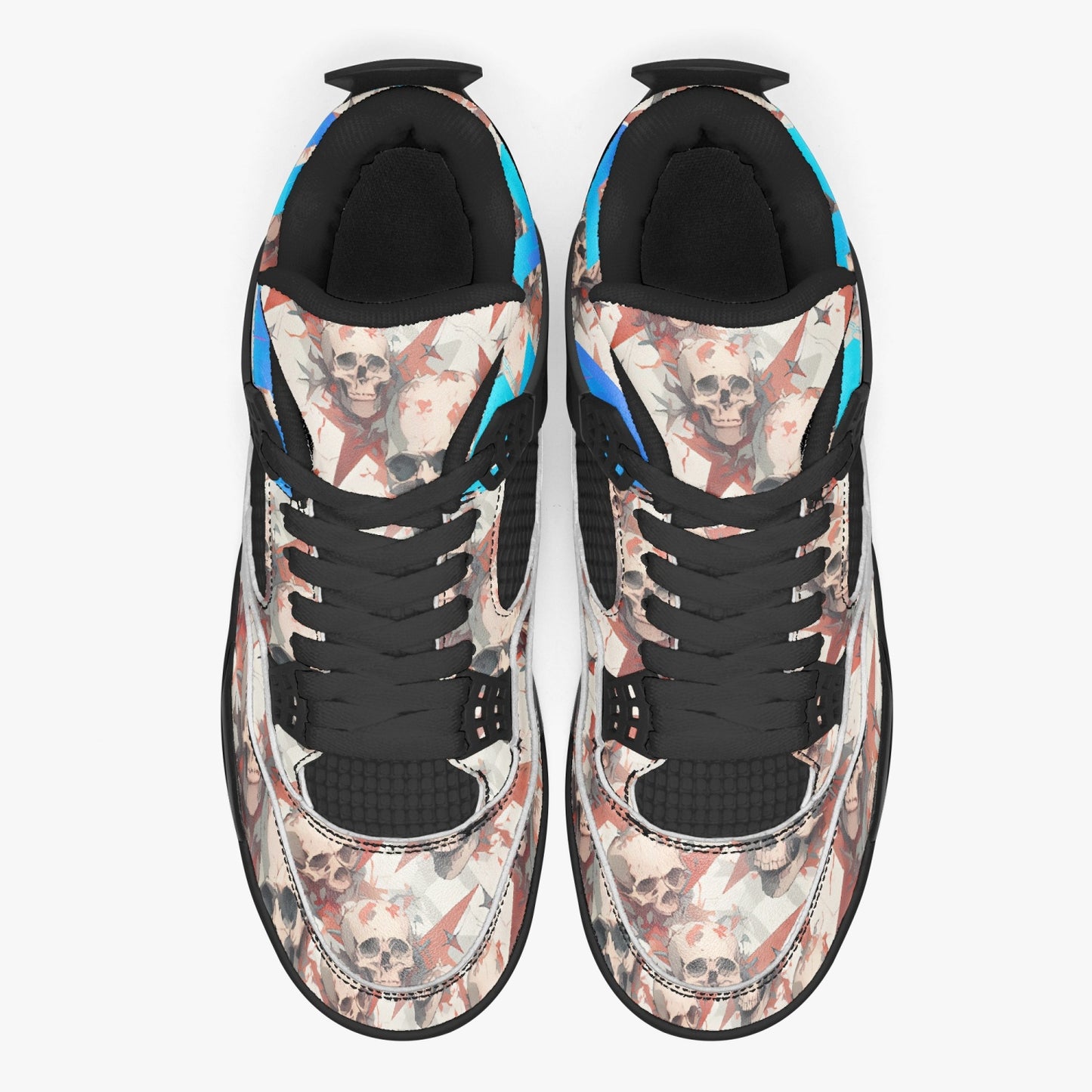 Red Stars, Ivory Skulls - Basketball Sneakers -Black Sole