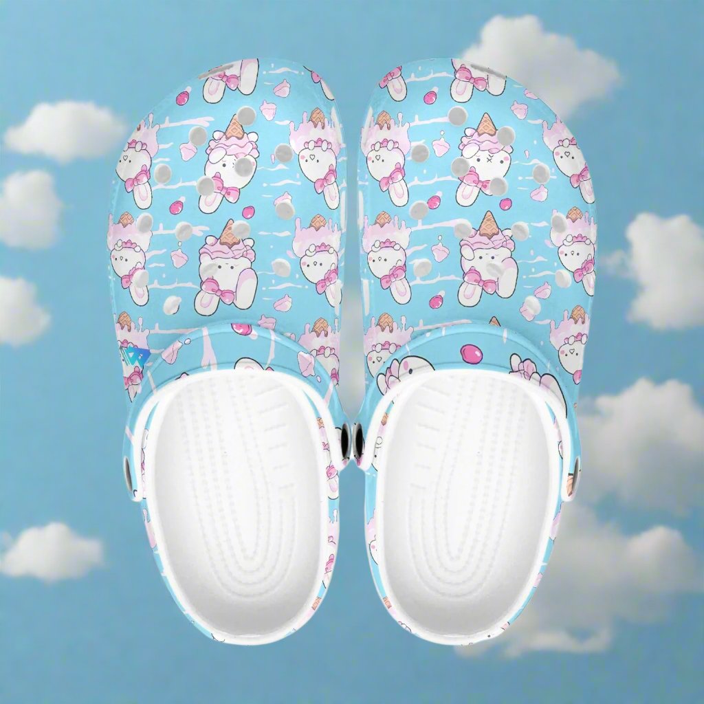 Blue ice cream bunnies clogs.Phase B Records.Rok-Clogs