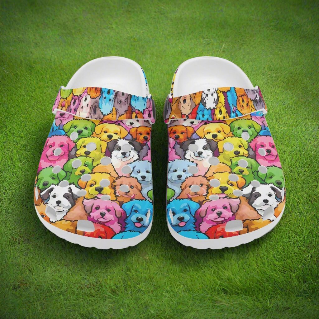 Colourful Puppies Rok-Clogs - Alternative Art Clogs for Kids
