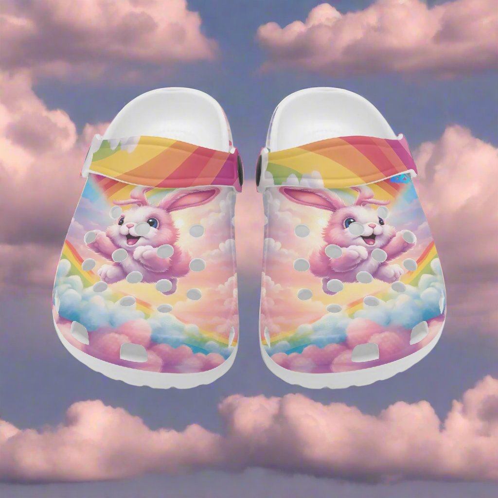 Flying Pink Bunny Rabbits Rok-Clogs - Alternative Art Clogs for Kids
