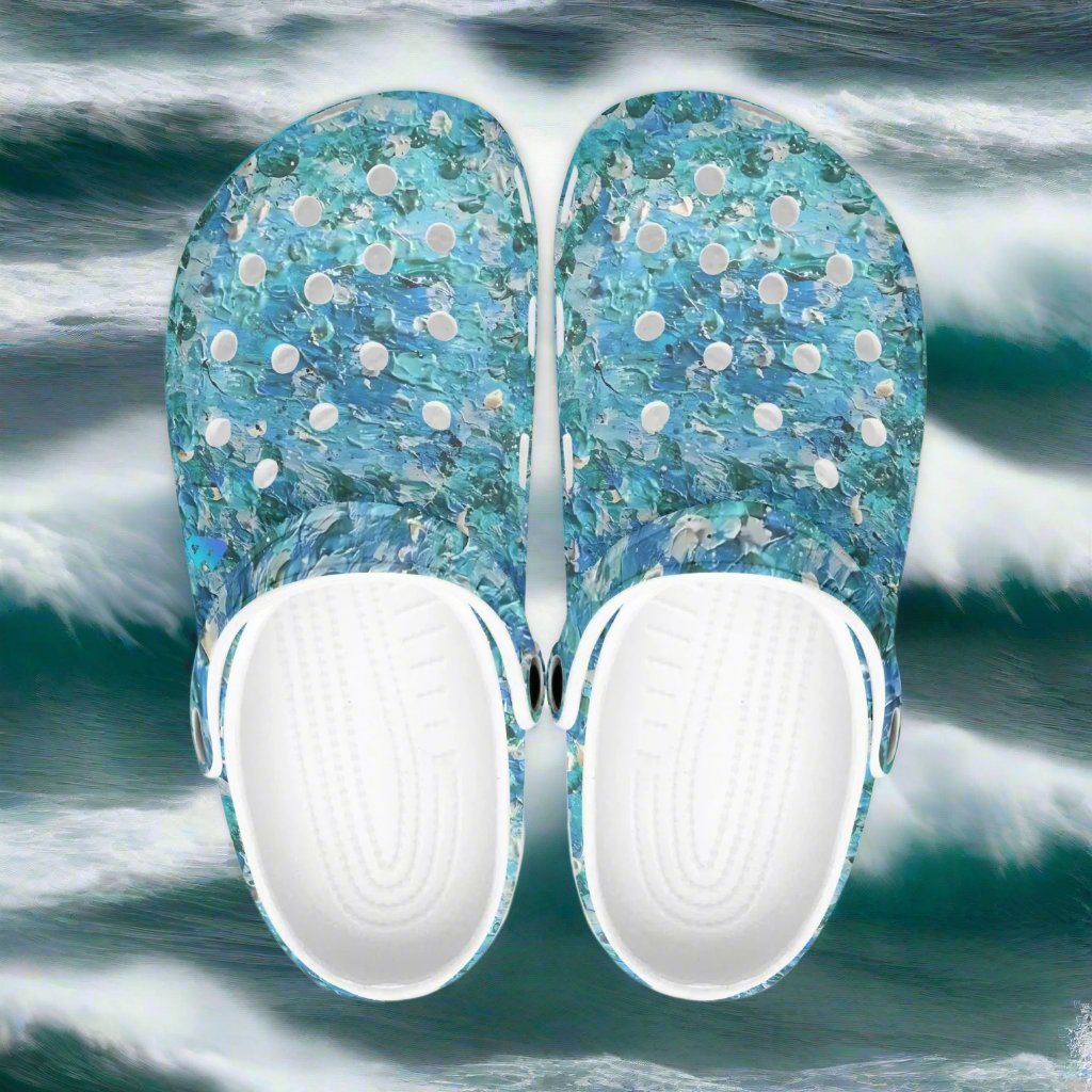 Jess Lewis Abstract Blues Rok-Clogs - Alternative Art Clogs for Men/Women/Kids
