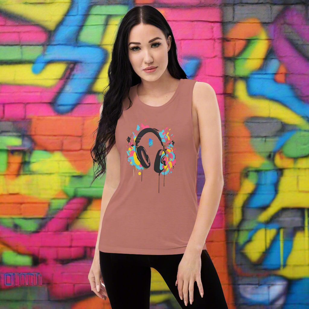 Phase B Headphones Ladies’ Muscle Tank - Free Delivery! UK Techno / EDM / Electronic Graphic Merch / Alternative Apparel and Merch Only from Phase B Records.