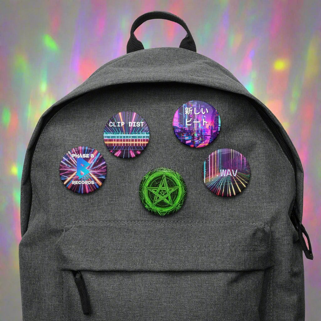 Phase B Records EDM Set of pin buttons - Free Delivery! Rock / Metal / Electronic / EDM / Underground - Alternative Apparel and Merch Only from Phase B Records.