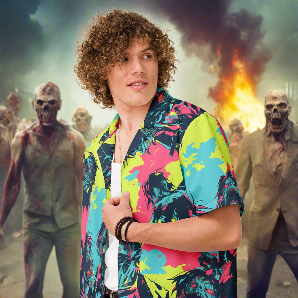 Zombie Planet Unisex Button Shirt – Free Delivery! Rock / Metal / Gothic / EDM / Clubwear - Alternative Apparel Only from Phase B Records. Plus Size to 6XL