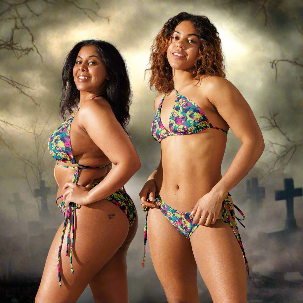 Zombies Pink & Green recycled string bikini – Free Delivery! Rock / Metal / Gothic / EDM / Clubwear - Alternative Apparel Only from Phase B Records. Plus Size to 6XL
