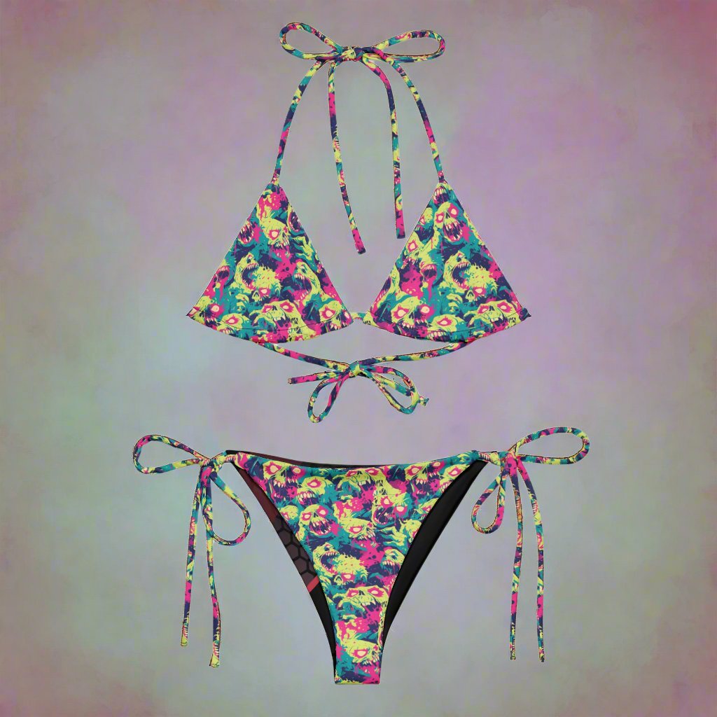 Zombies Pink & Green recycled string bikini – Free Delivery! Rock / Metal / Gothic / EDM / Clubwear - Alternative Apparel Only from Phase B Records. Plus Size to 6XL