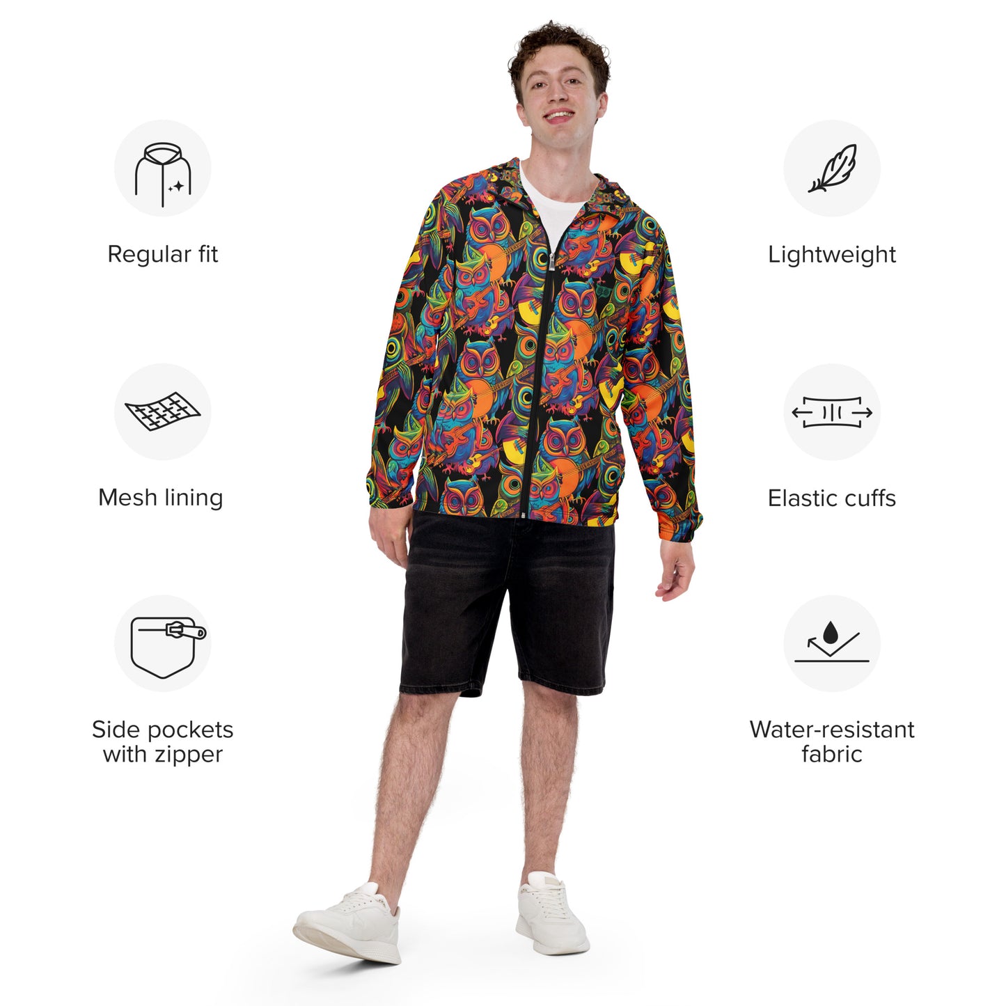 Jammin' Owls Men’s windbreaker - Free Delivery! Reggae / Dub / Ska / Ska punk / Punk - Alternative Apparel and Merch Only from Phase B Records.
