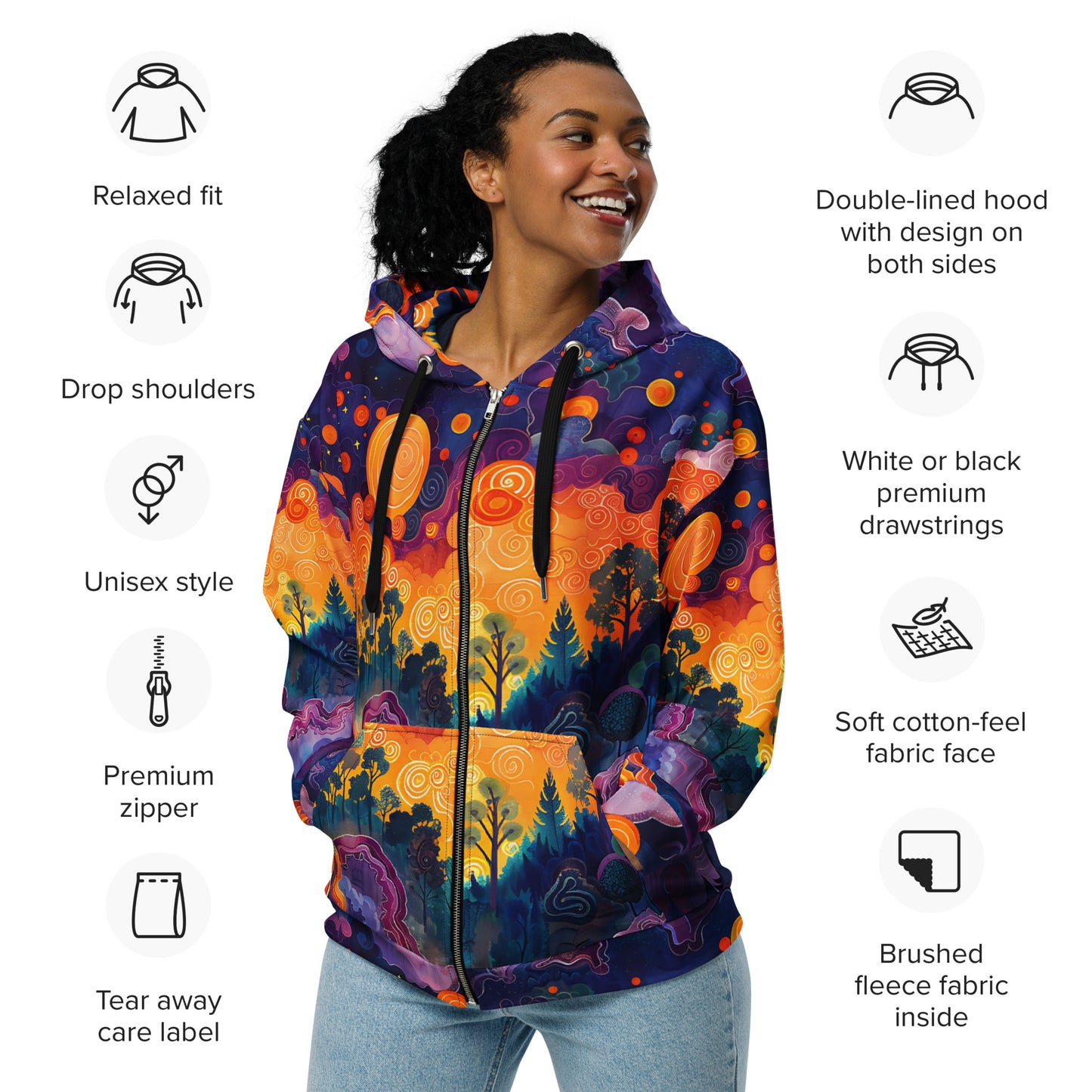 Abstract Sky Unisex zip hoodie – Free Delivery! Rock / Metal / Gothic / EDM / Clubwear - Alternative Apparel Only from Phase B Records. Plus Size to 6XL