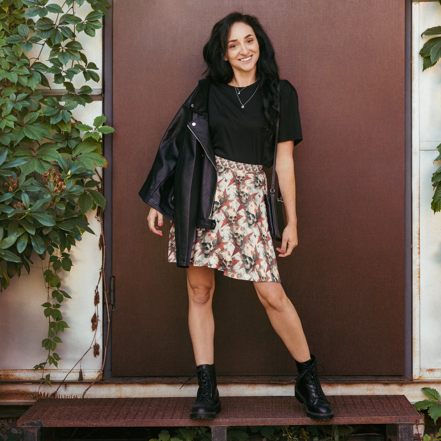 Red Star Skulls Skater Skirt