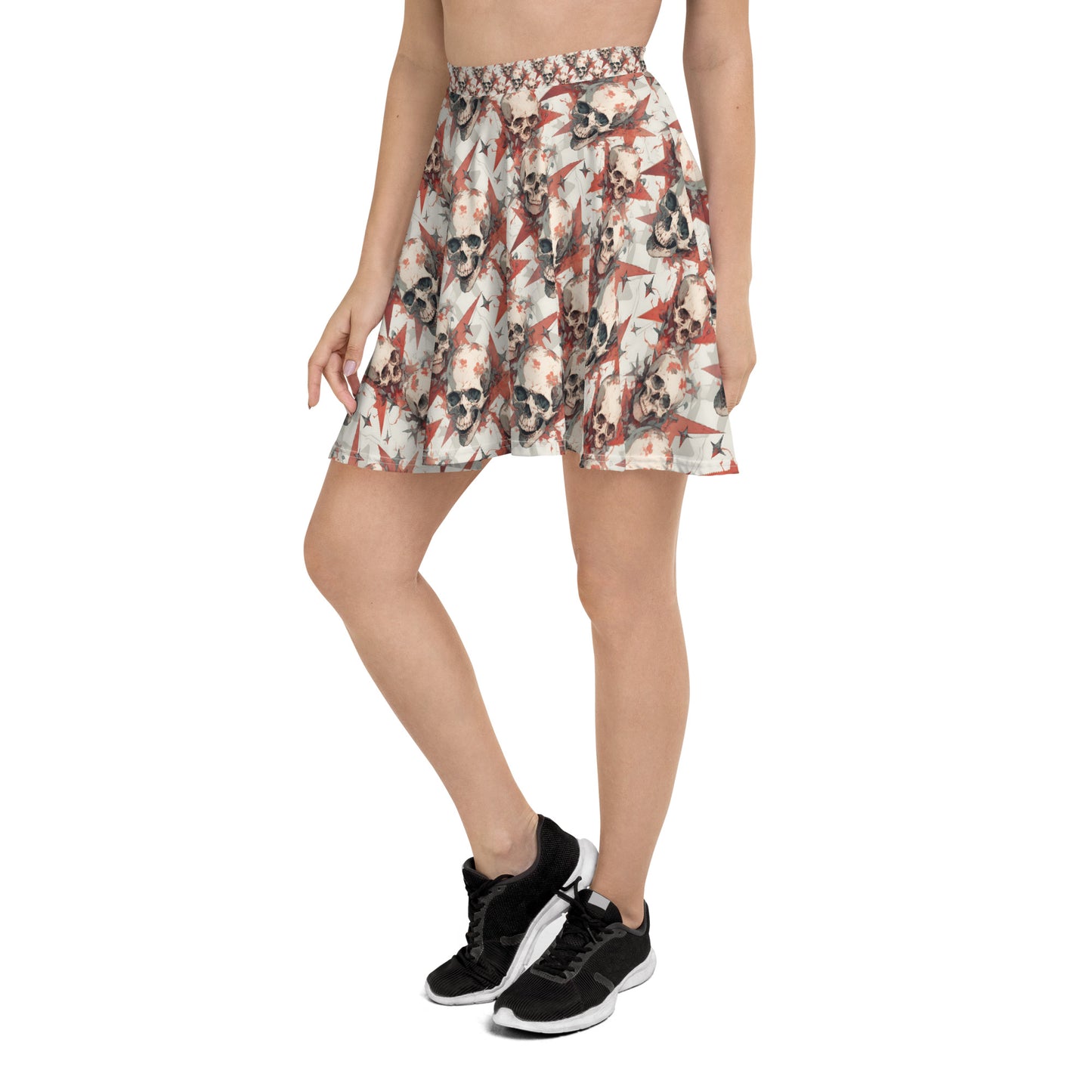 Red Star Skulls Skater Skirt
