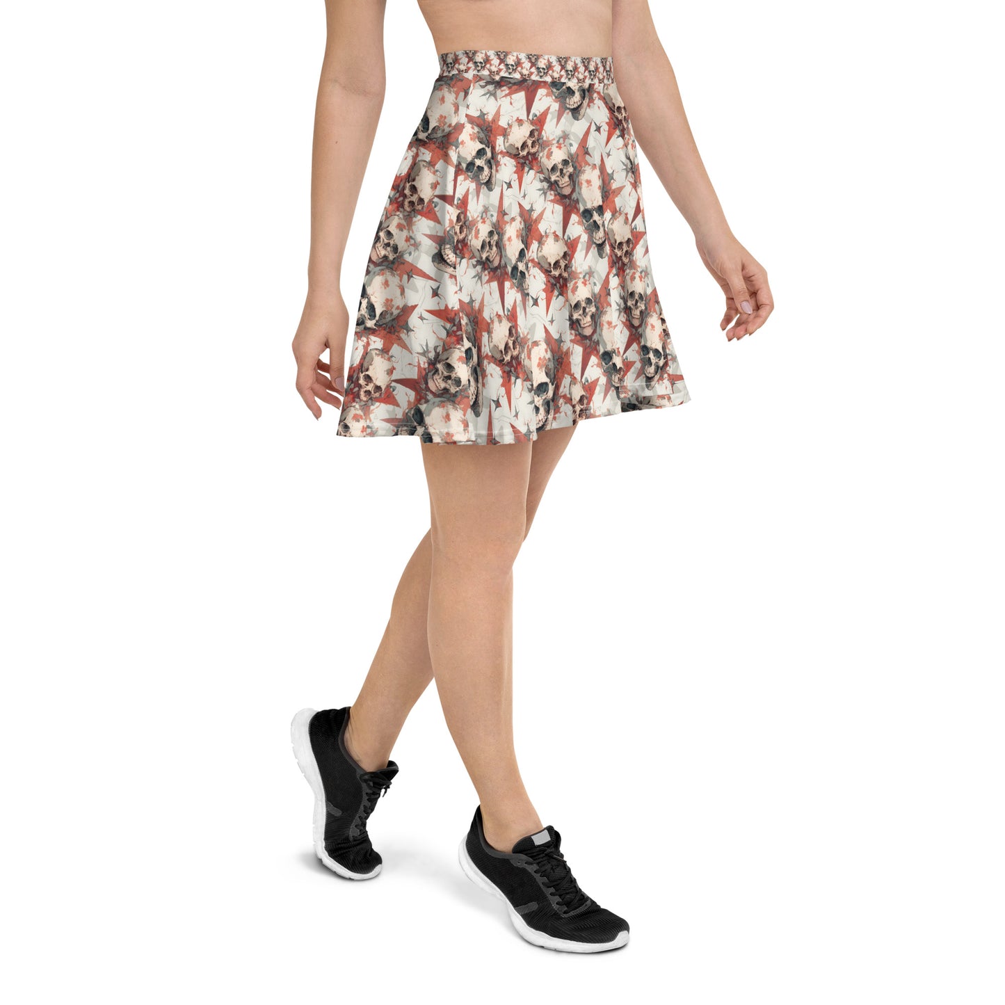 Red Star Skulls Skater Skirt