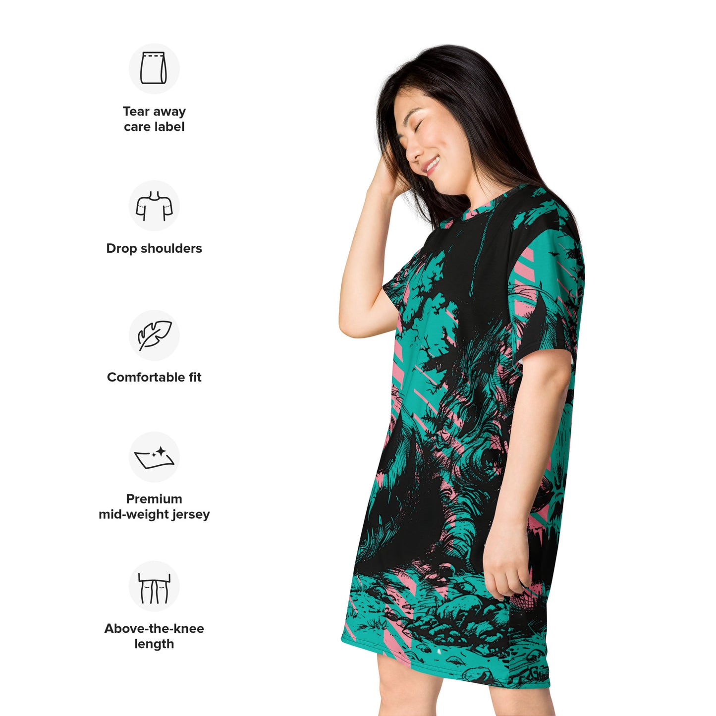 Pumpkin teal pink T-shirt dress