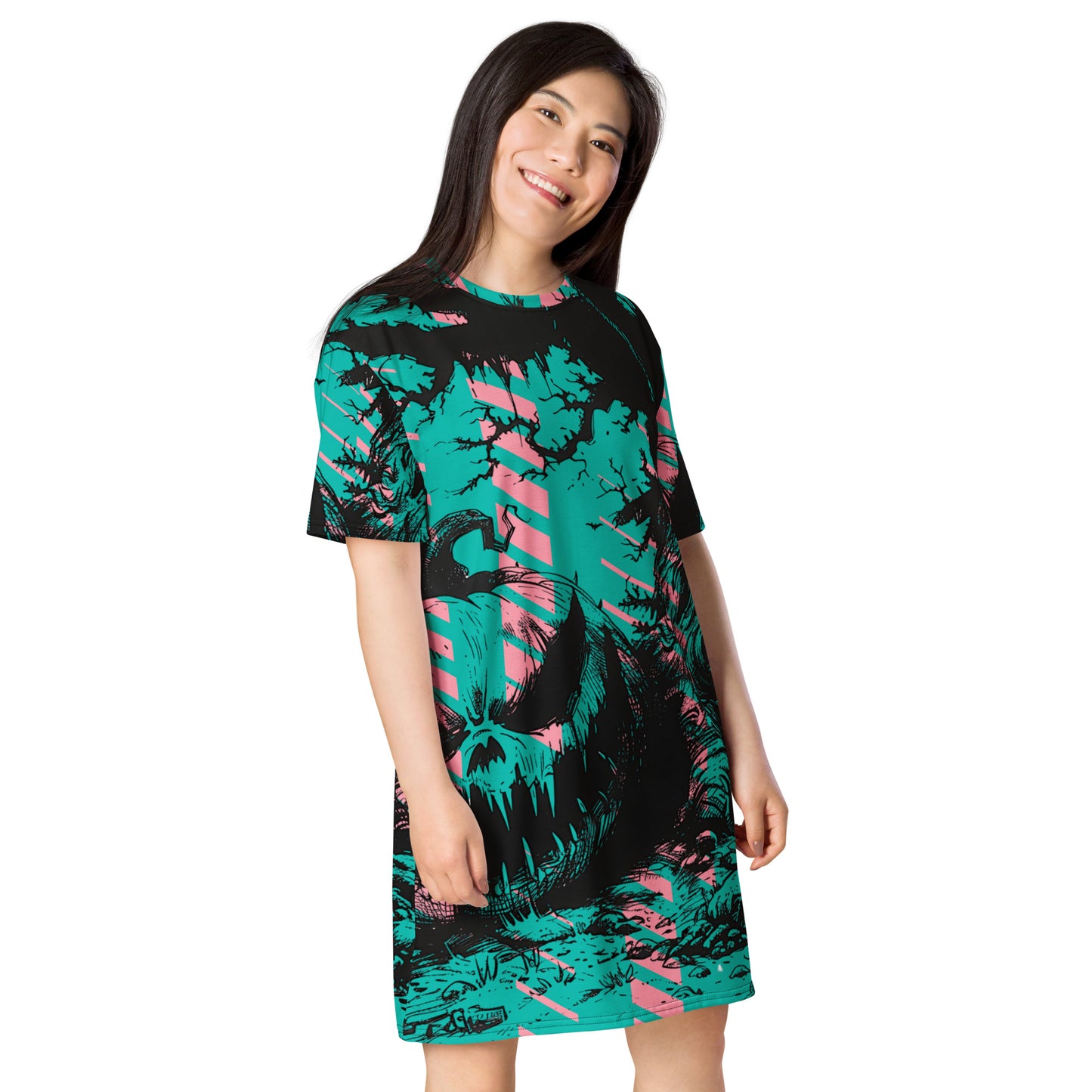 Pumpkin teal pink T-shirt dress