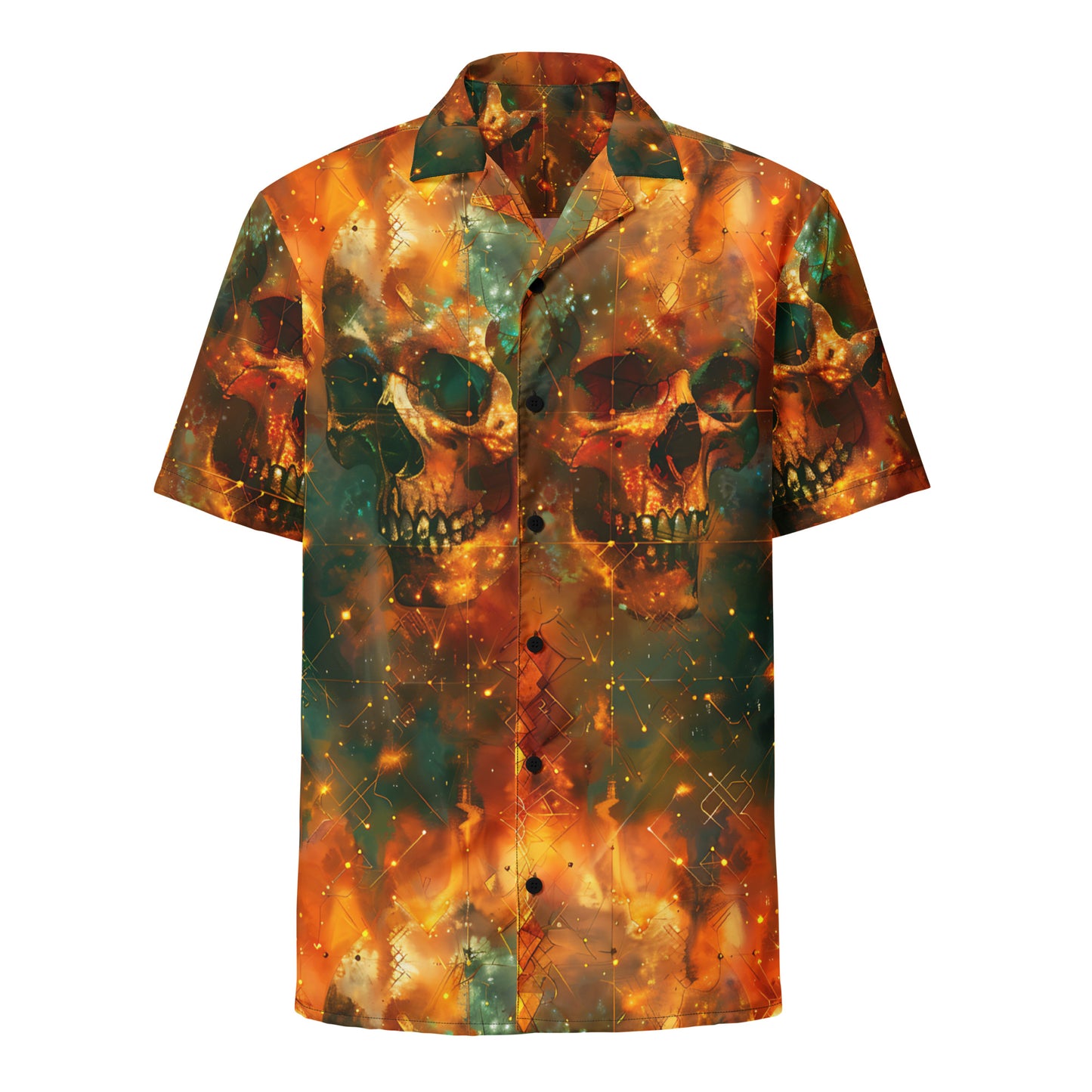 Flaming Skulls Unisex Button Shirt