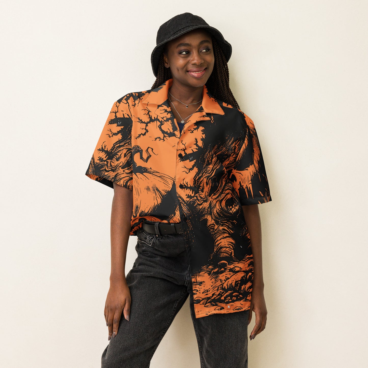 Orange Pumpkin Unisex button shirt