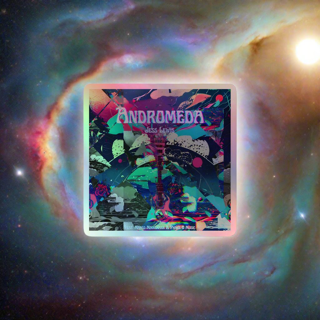 Jess Lewis Andromeda Holographic stickers - Free Delivery! Rock / Mathrock / Progressive / Jazz Fusion - Alternative Apparel and Merch Only from Phase B Records.