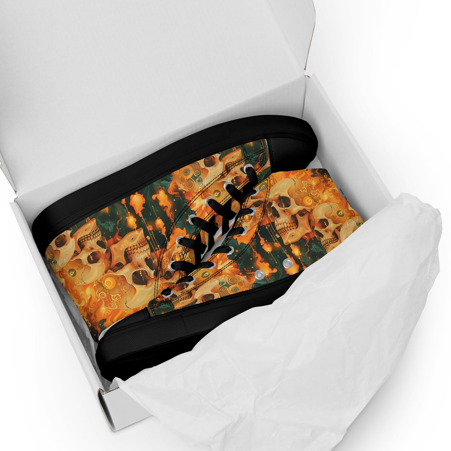 Flaming Skulls Men’s high top canvas shoes