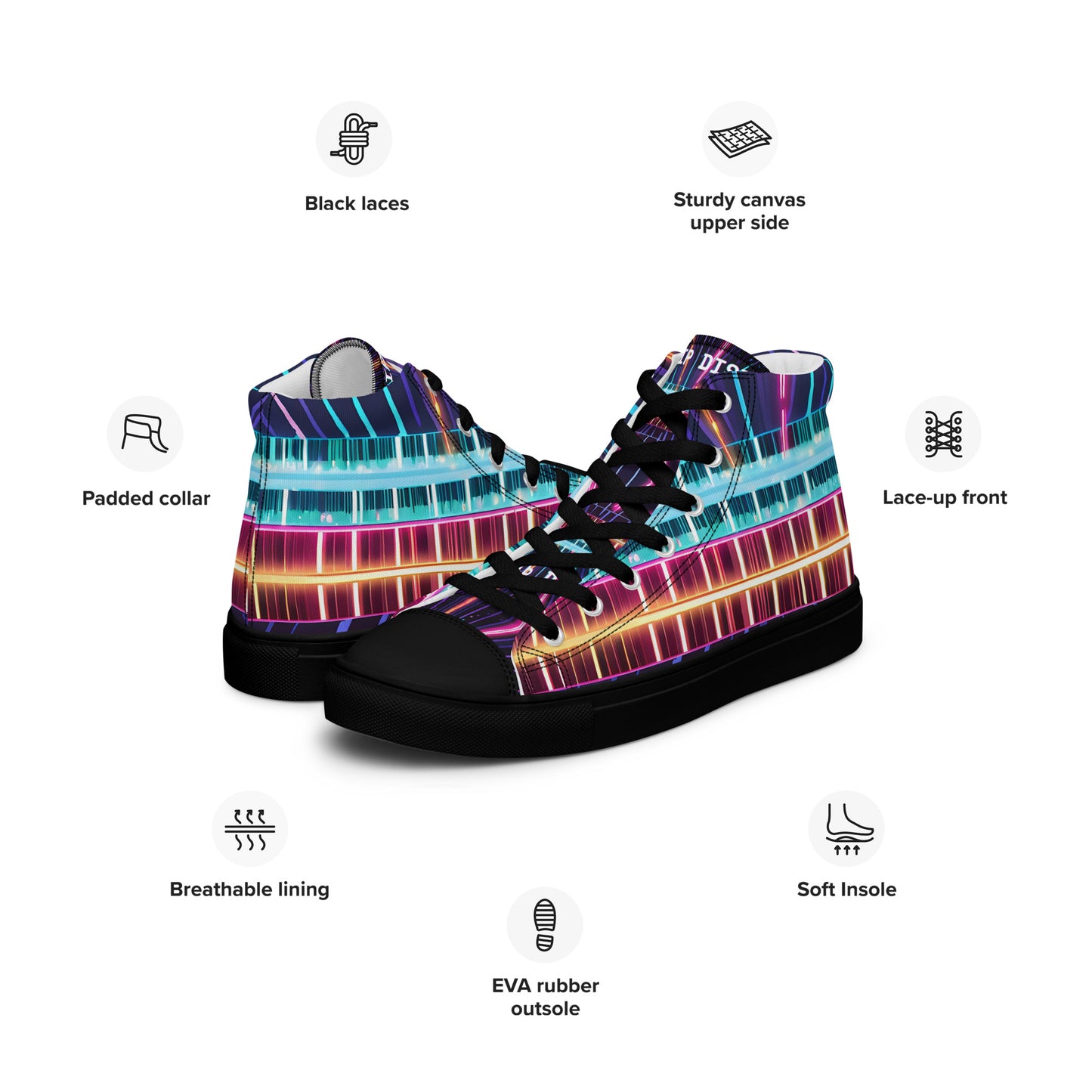 Clip Dist. Men’s high top canvas shoes - Free Delivery! Rock / Metal / Electronic / EDM / Underground - Alternative Apparel and Merch Only from Phase B Records.