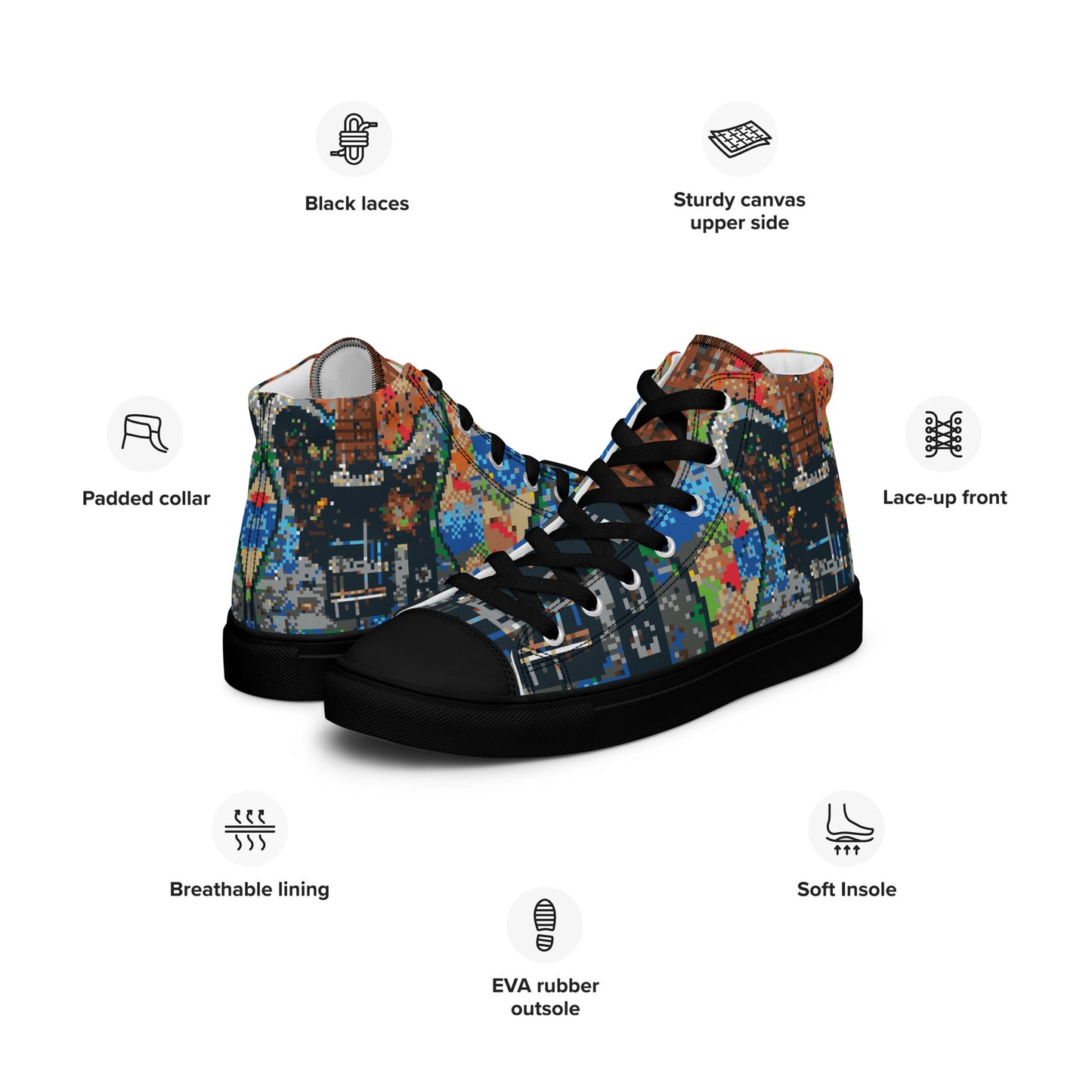 Pixel Guitar Men’s high top canvas shoes