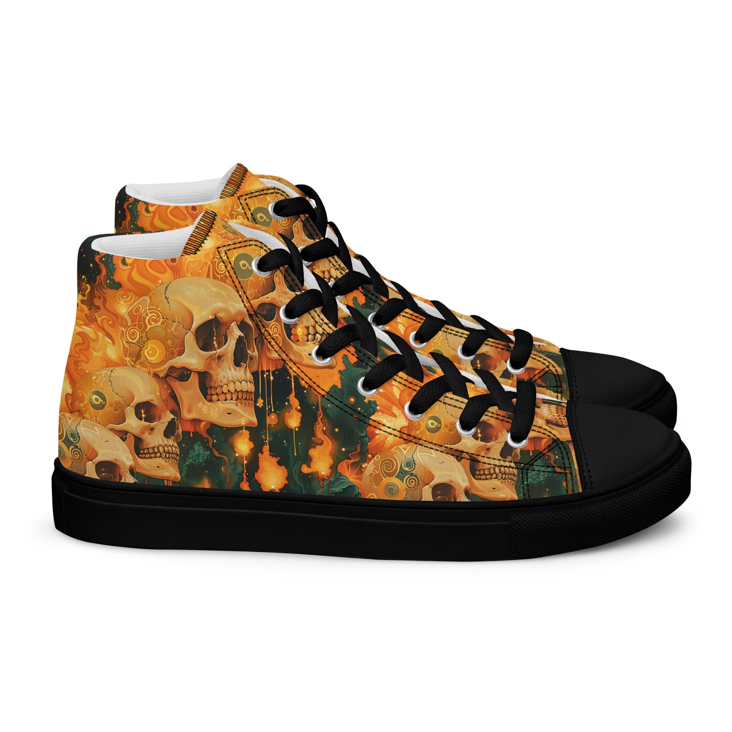 Flaming Skulls Men’s high top canvas shoes