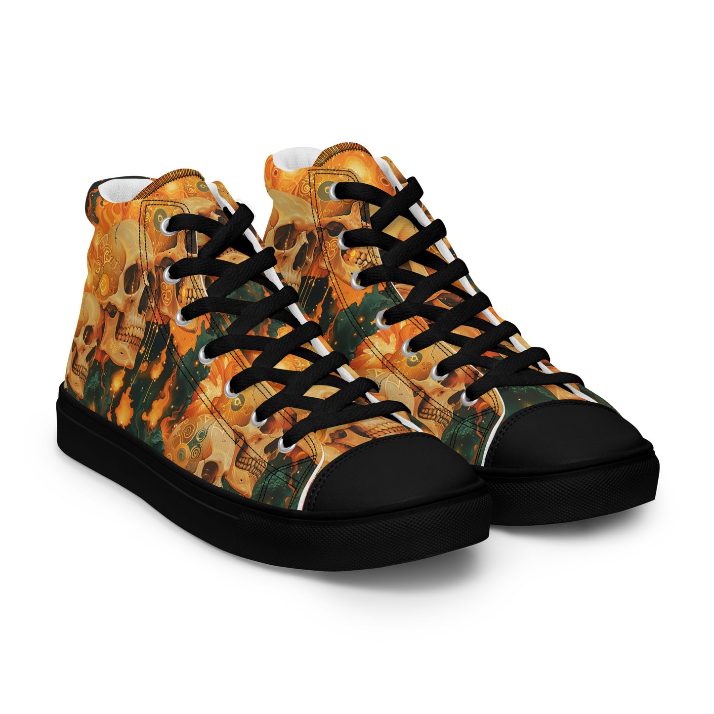 Flaming Skulls Men’s high top canvas shoes