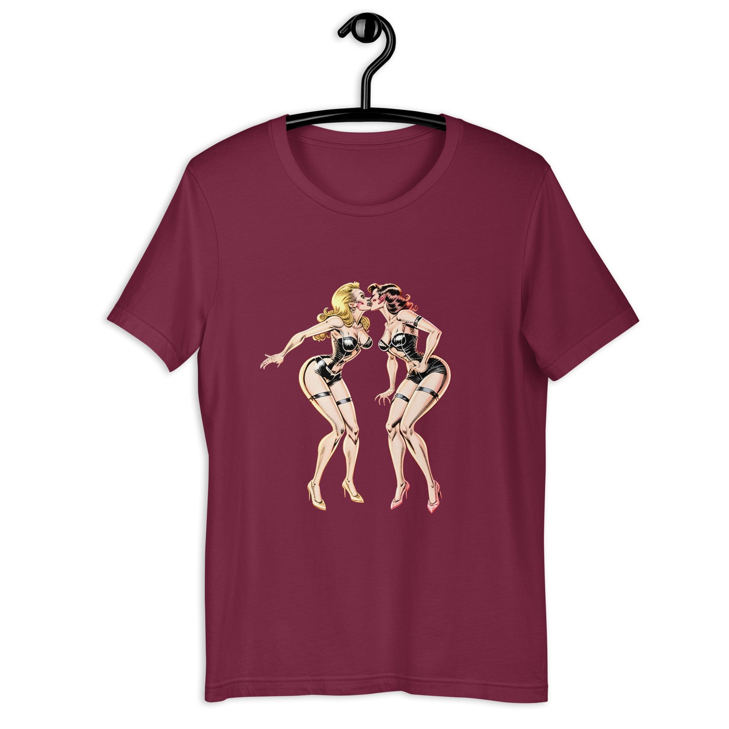 Two Rocker Kissing Pinup Girls Unisex t-shirt