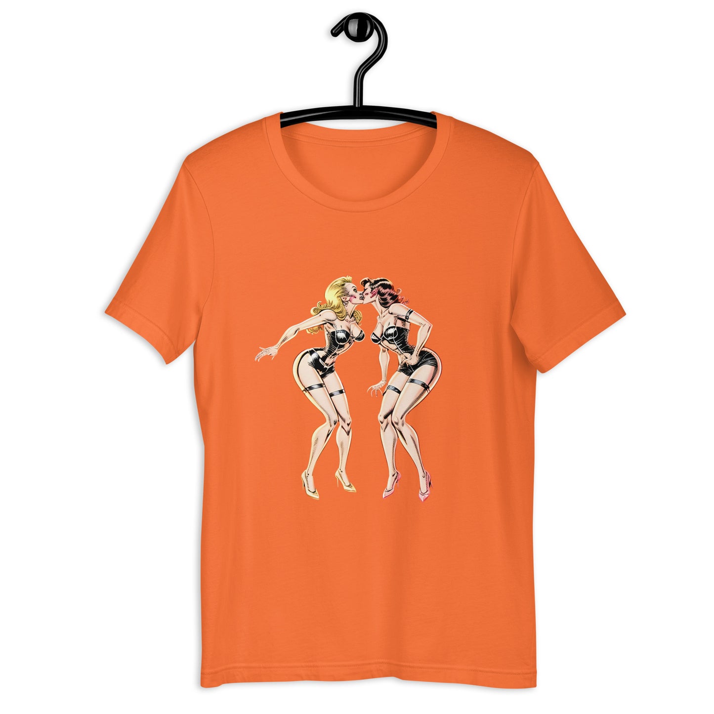 Two Rocker Kissing Pinup Girls Unisex t-shirt