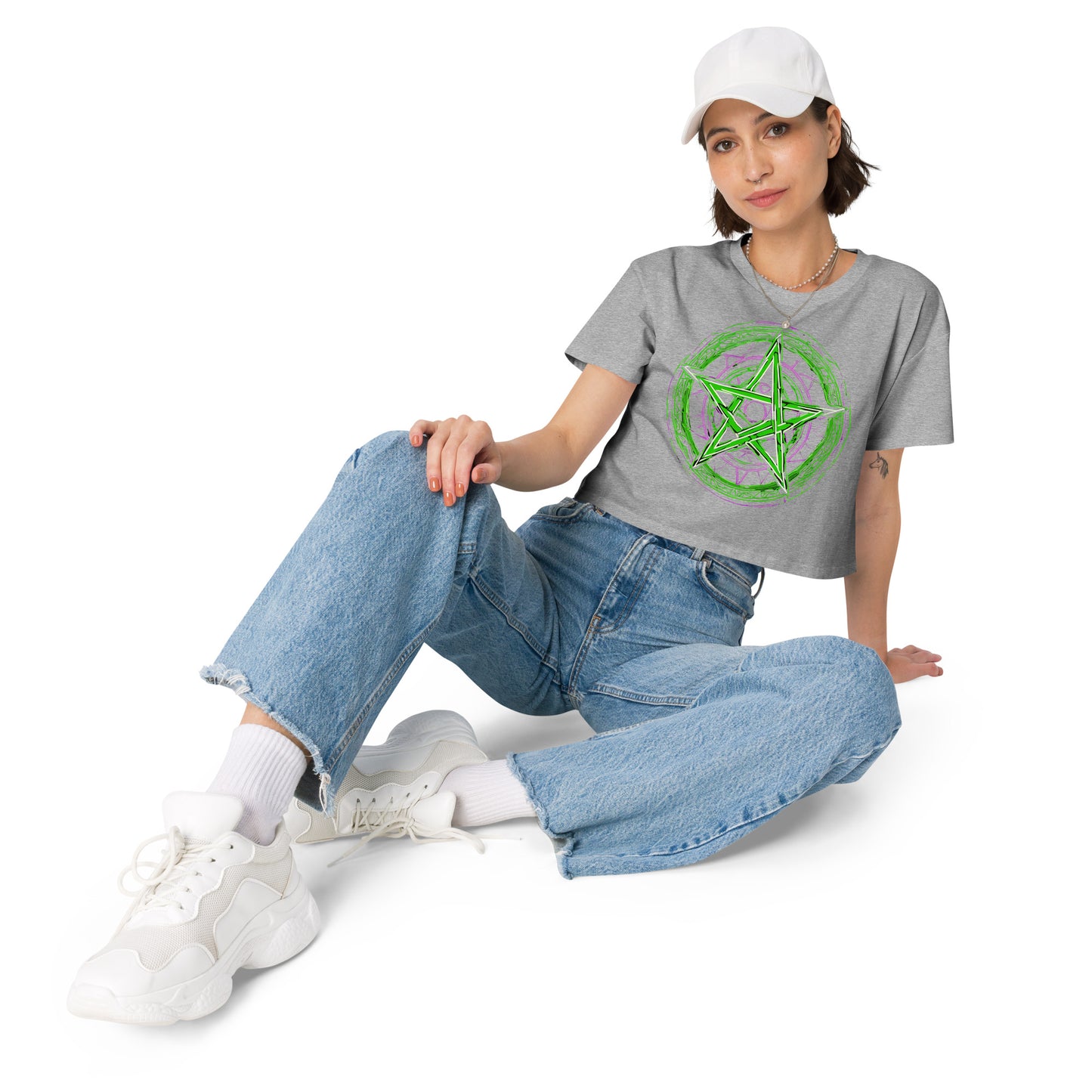 Green Pentagram Women’s crop top - Free Delivery! Rock / Metal / Electronic / EDM / Underground - Alternative Apparel and Merch Only from Phase B Records.