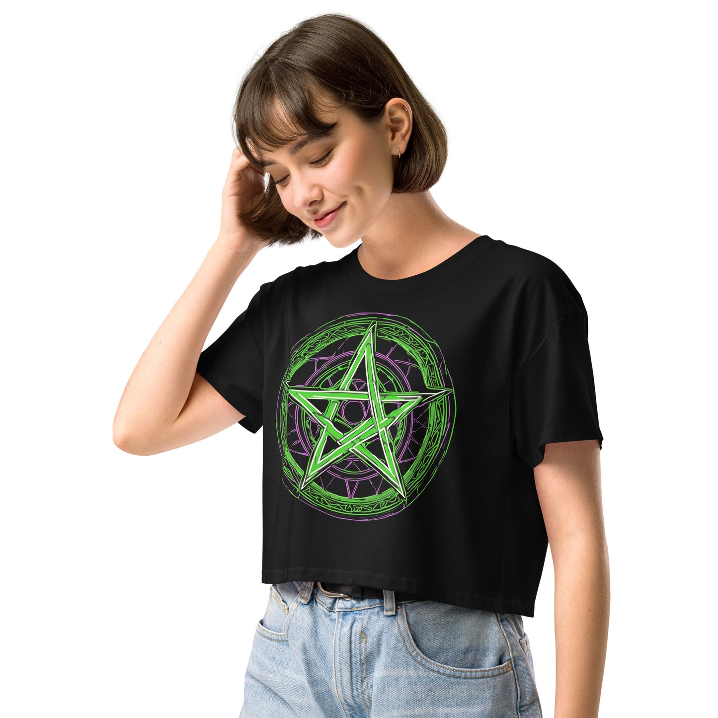 Green Pentagram Women’s crop top - Free Delivery! Rock / Metal / Electronic / EDM / Underground - Alternative Apparel and Merch Only from Phase B Records.