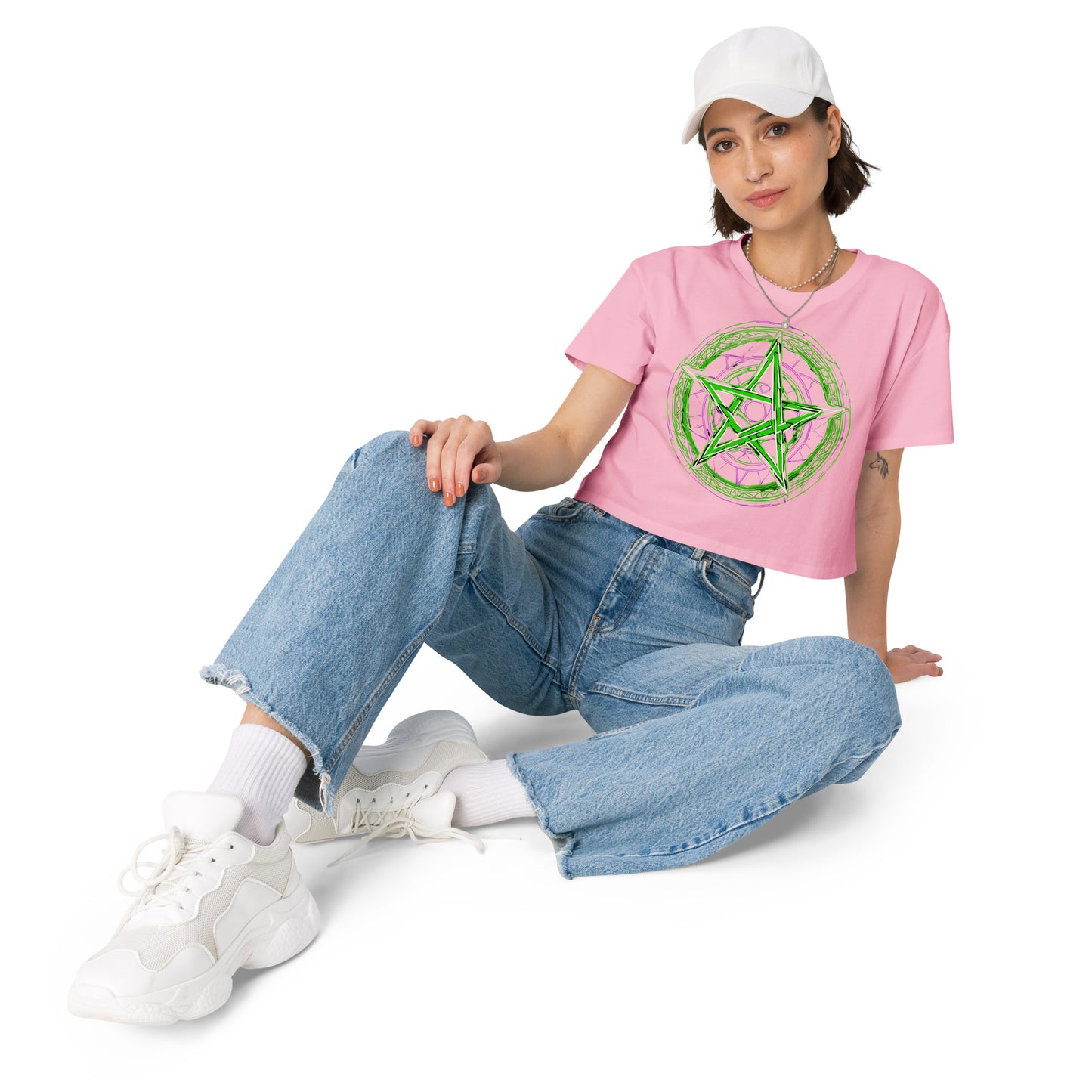 Green Pentagram Women’s crop top - Free Delivery! Rock / Metal / Electronic / EDM / Underground - Alternative Apparel and Merch Only from Phase B Records.