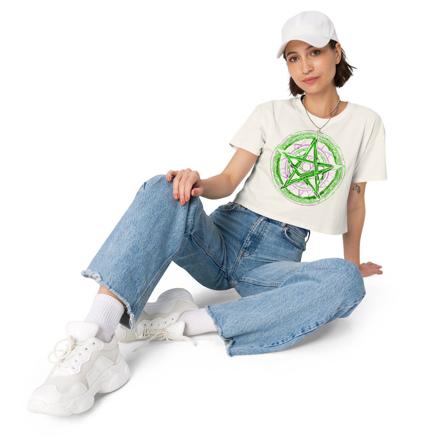 Green Pentagram Women’s crop top - Free Delivery! Rock / Metal / Electronic / EDM / Underground - Alternative Apparel and Merch Only from Phase B Records.