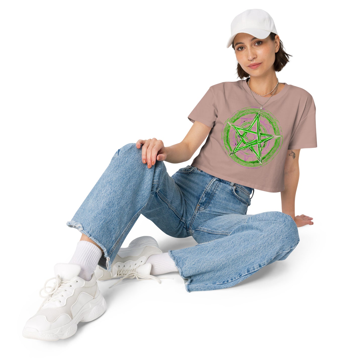 Green Pentagram Women’s crop top - Free Delivery! Rock / Metal / Electronic / EDM / Underground - Alternative Apparel and Merch Only from Phase B Records.