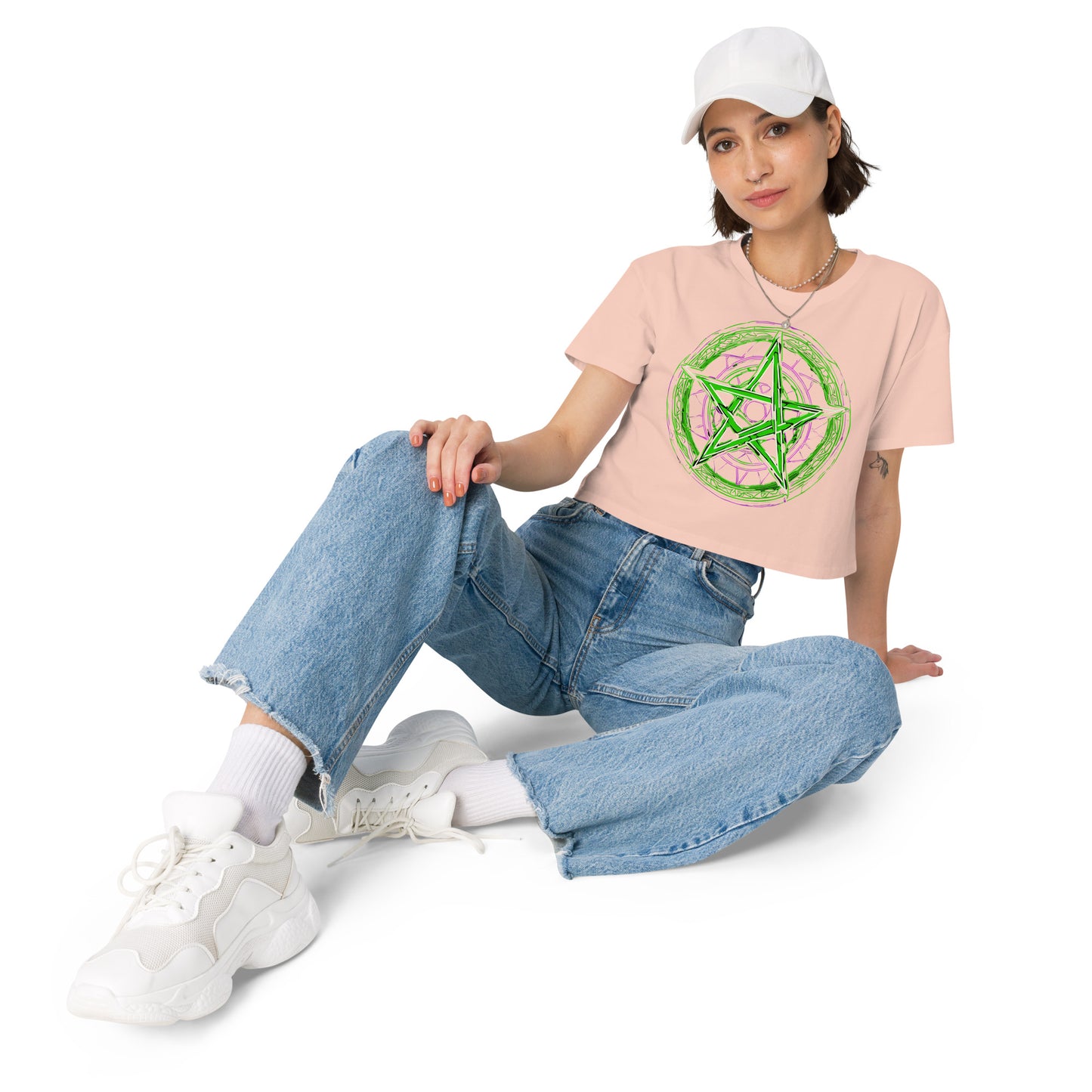 Green Pentagram Women’s crop top - Free Delivery! Rock / Metal / Electronic / EDM / Underground - Alternative Apparel and Merch Only from Phase B Records.