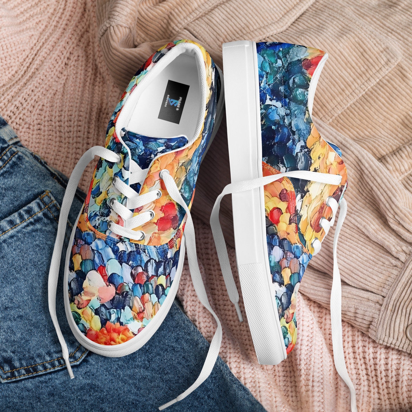 Abstract Beach Oils Women’s lace-up canvas shoes – Free Delivery! Rock / Metal / Gothic / EDM / Clubwear - Alternative Apparel Only from Phase B Records.
