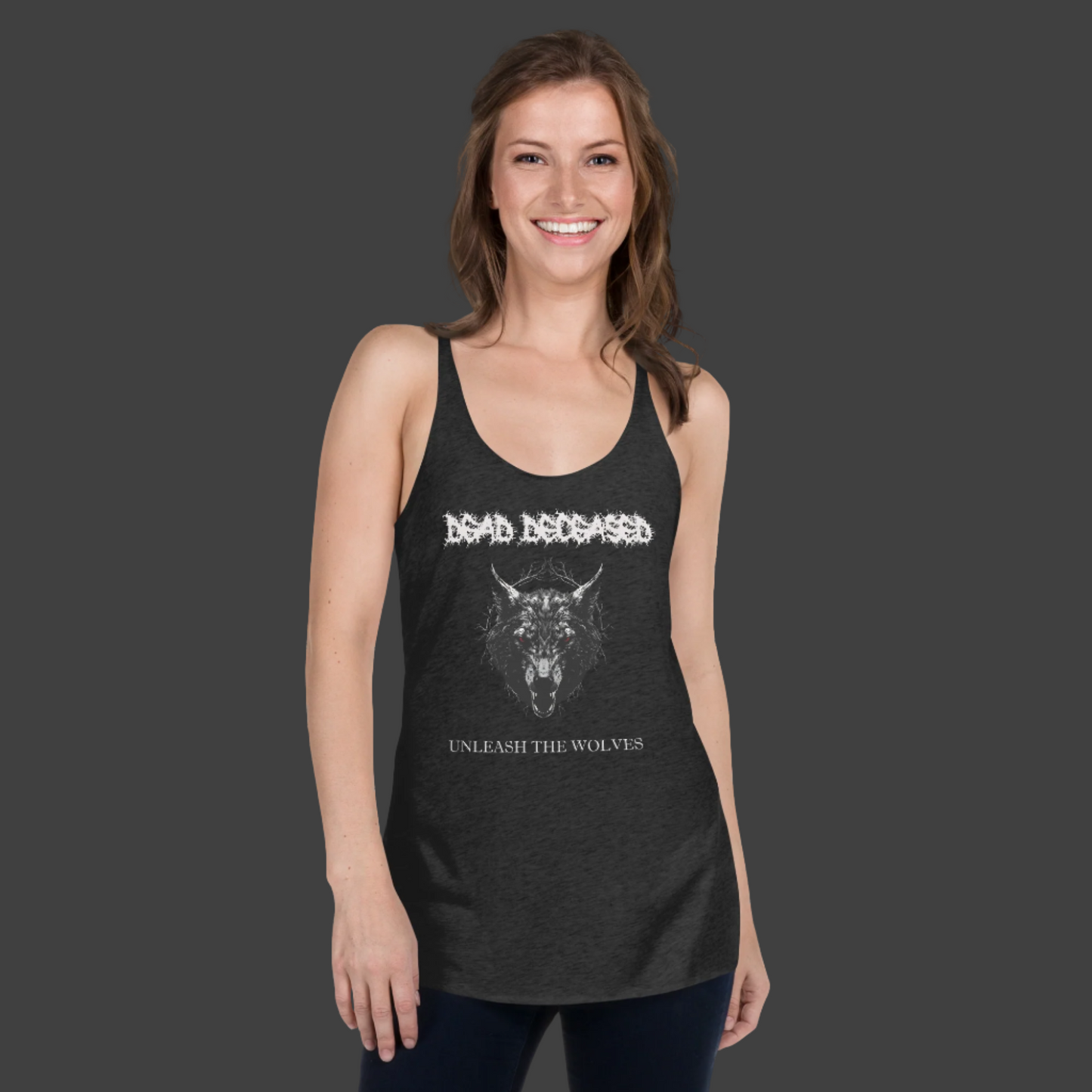 Dead Deceased Women's Tank Top - Unleash the Wolves Racerback - Free Delivery - Swedish Thrash Metal Gothic Alternative Apparel - Plus Size to XL