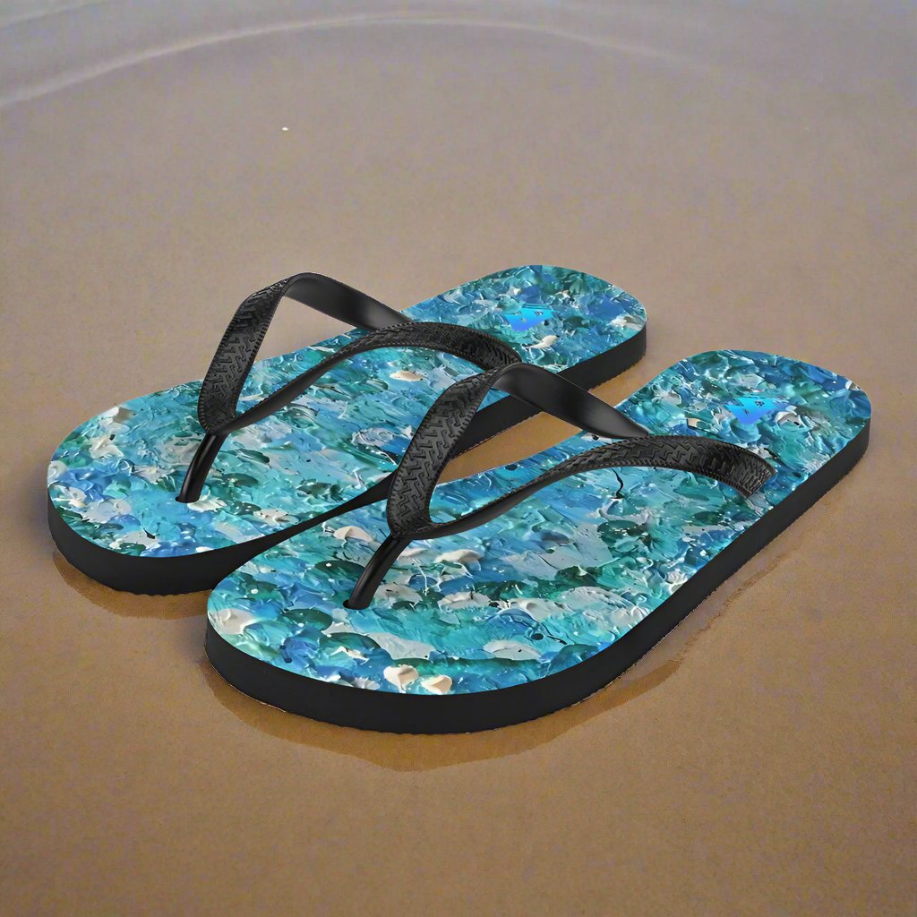 Abstract Blues Flip-Flops –  Free Delivery! Rock / Metal / Gothic / EDM / Clubwear - Alternative Apparel Only from Phase B Records.