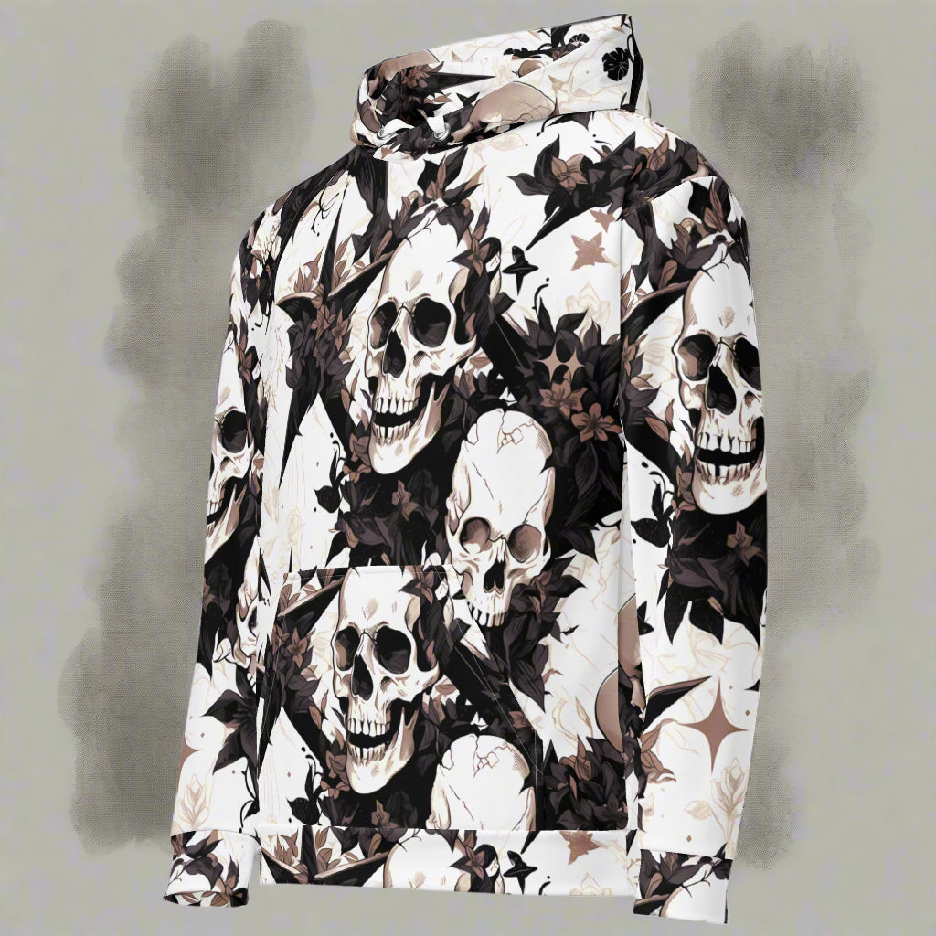 All over printed hoodie with skulls and black flowers.Phase B Records.2025