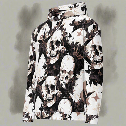 All over printed hoodie with skulls and black flowers.Phase B Records.2025