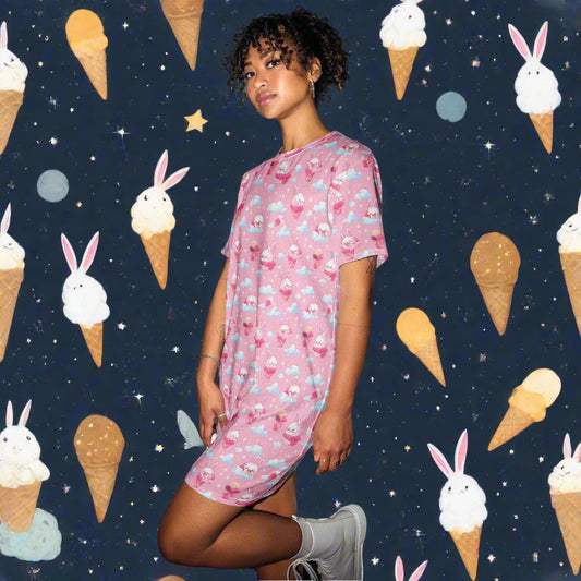 Angry ice-cream bunnies T-shirt dress –  Free Delivery! Rock / Metal / Gothic / EDM / Clubwear - Alternative Apparel Only from Phase B Records. Plus Size to 6XL