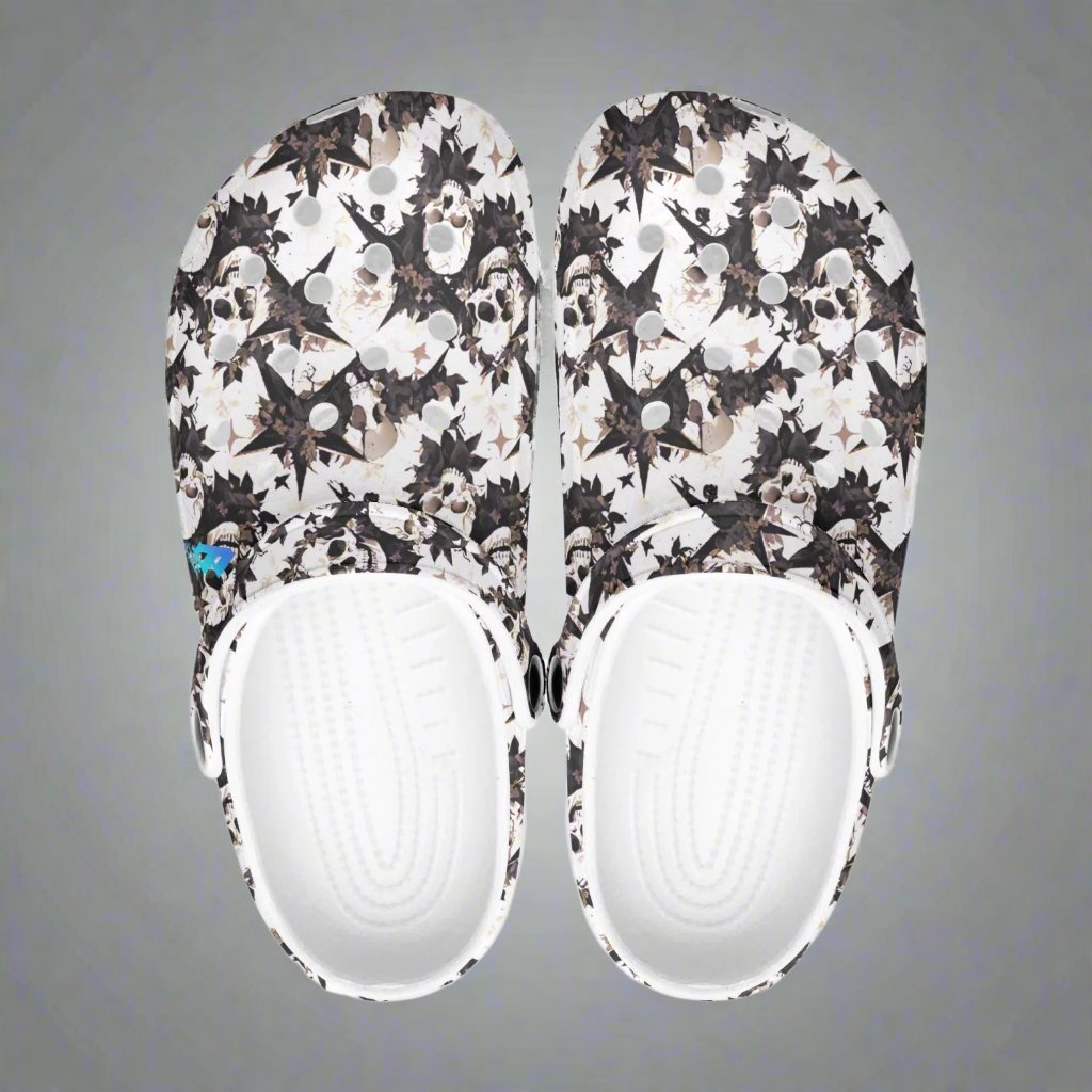 Black Star Skulls Rok-Clogs - Alternative Art Clogs for Men/Women/Kids