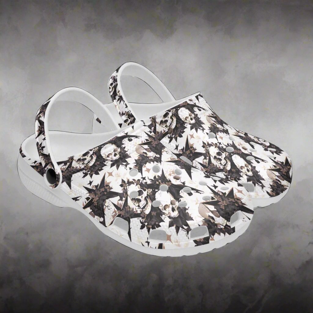 Black Star Skulls Rok-Clogs - Alternative Art Clogs for Men/Women/Kids