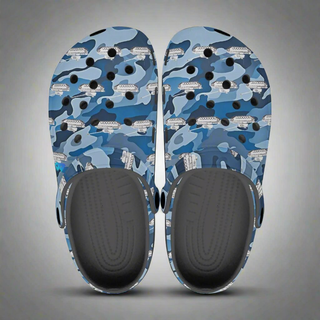 Blue Camo Tanks Rok-Clogs- Alternative Art Clogs for Men/ Women / Kids
