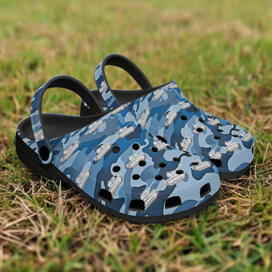 Blue Camo Tanks Rok-Clogs- Alternative Art Clogs for Men/ Women / Kids