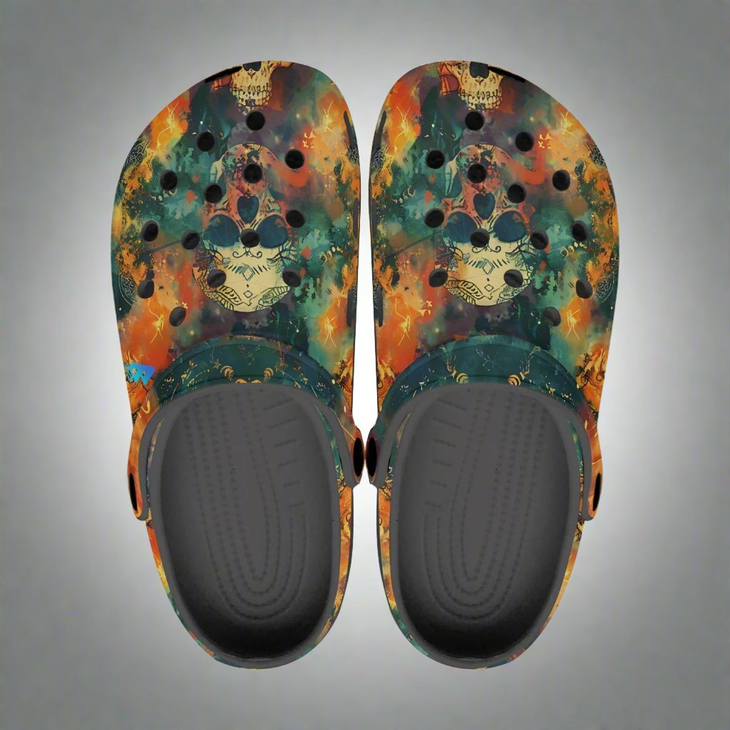Calavera Skull Rok-Clogs- Alternative Graphic Art Clogs for Men/Women Mexican Skulls