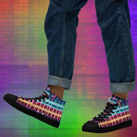 Clip Dist. Men’s high top canvas shoes - Free Delivery! Rock / Metal / Electronic / EDM / Underground - Alternative Apparel and Merch Only from Phase B Records.