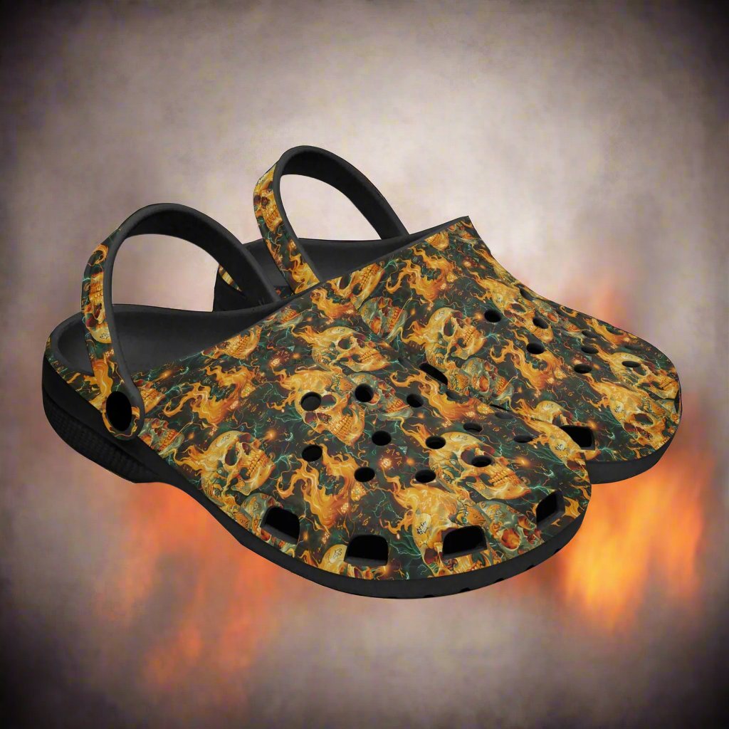 Fiery Skulls Rok-Clogs - Alternative Art Clogs for Men/Women/Kids