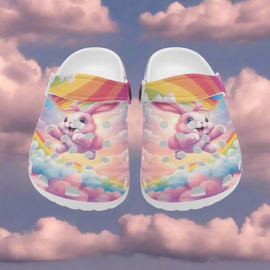 Flying Pink Bunny Rabbits Rok-Clogs - Alternative Art Clogs for Kids