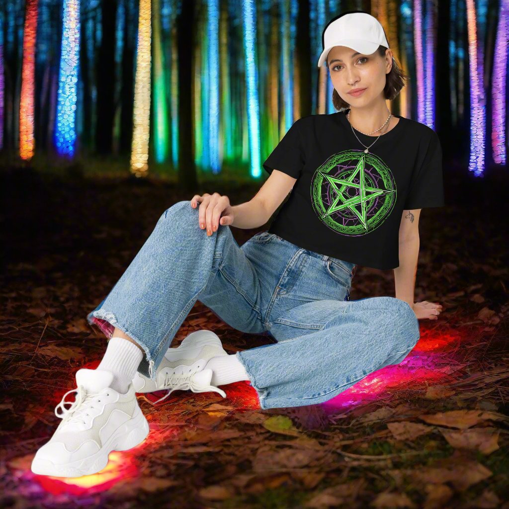 Green Pentagram Women’s crop top - Free Delivery! Rock / Metal / Electronic / EDM / Underground - Alternative Apparel and Merch Only from Phase B Records.